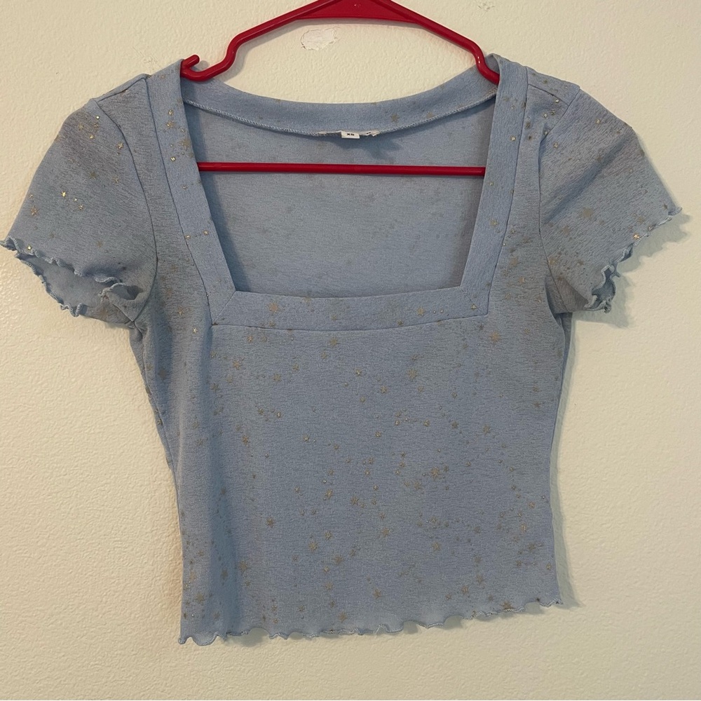 Superdown Light Blue Glitter Blouse